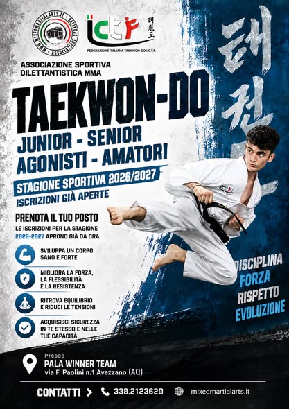 Corso TaeKwon-Do junior, senior, agonisti e amatori 2026-2027