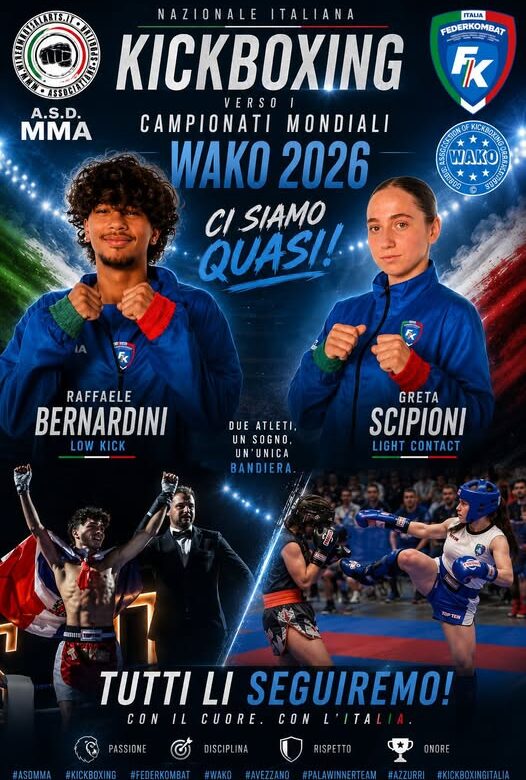 Raffaele Bernardini e Greta Scipioni convocati ai Mondiali WAKO 2026